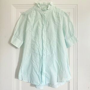 MiH Jeans Ruffle-Collared Cotton Blouse Mint Green Sz 2